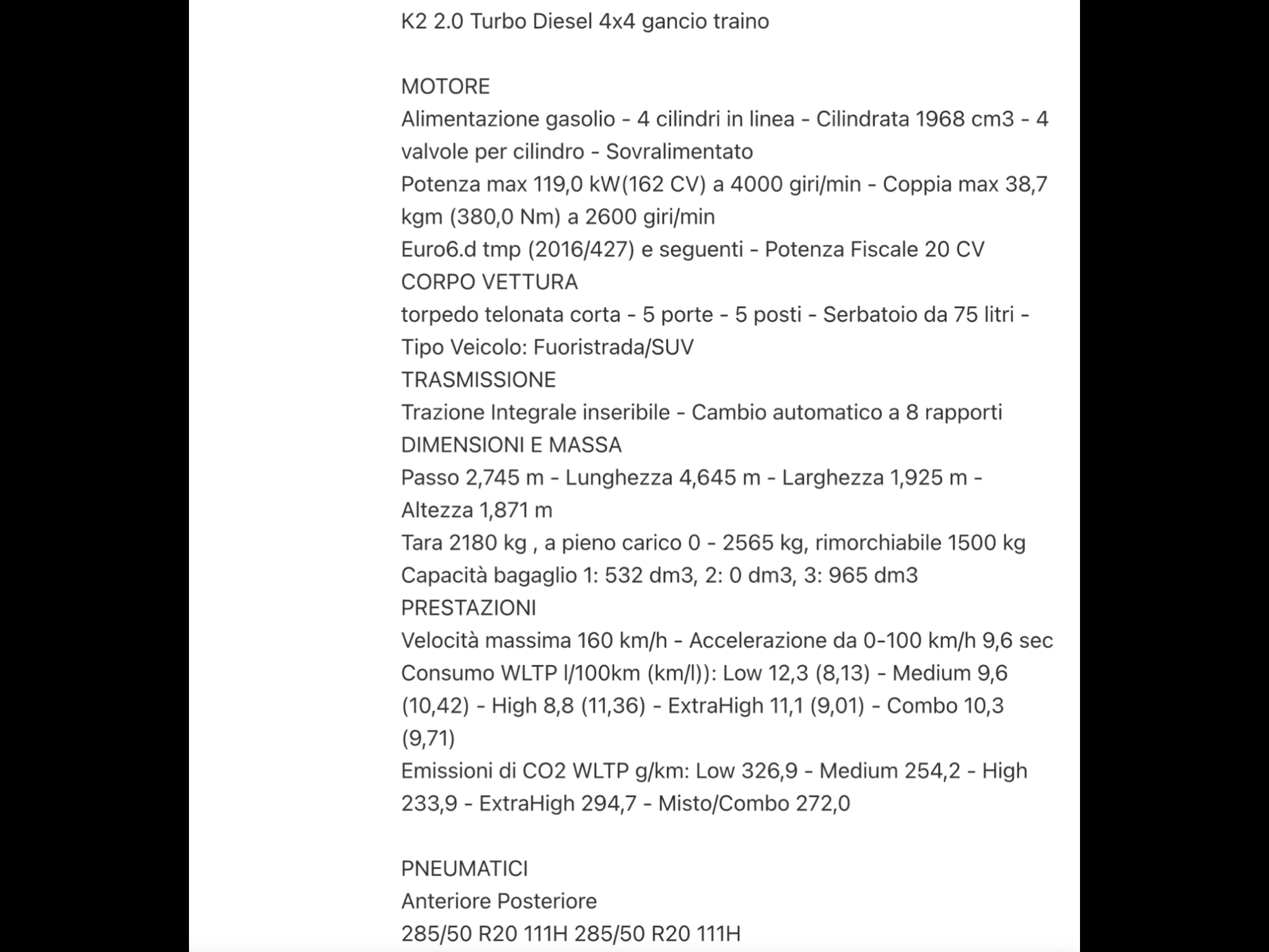 ICH-X K2  TURBO DIESEL 2.0 4X4  GANCIO TRAINO