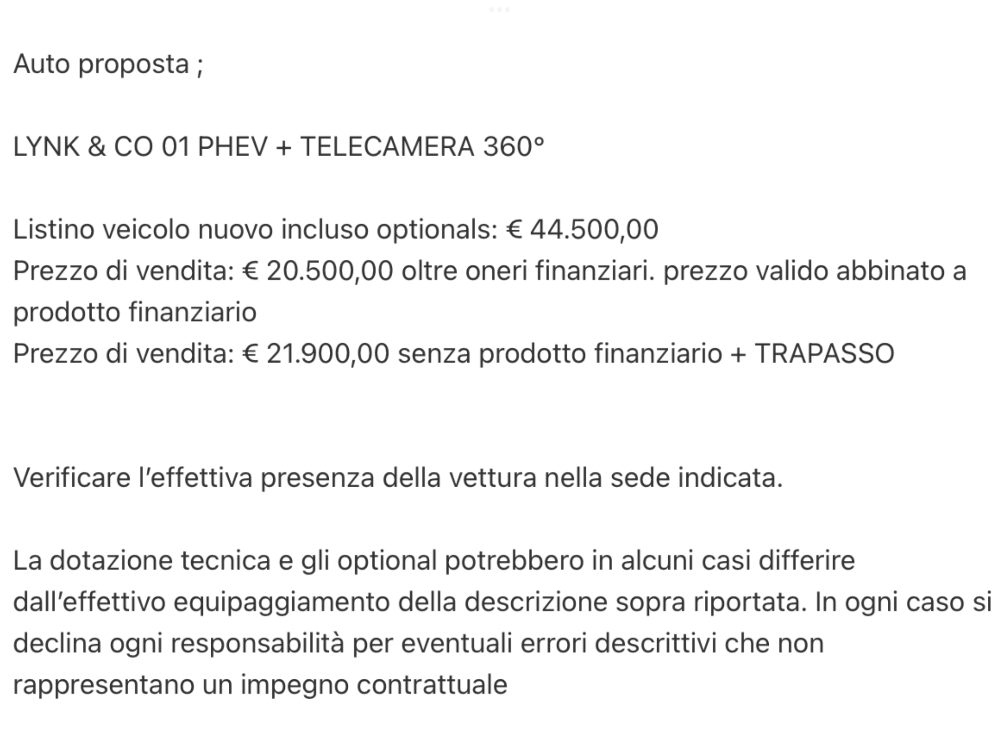 LINK&CO 01  PHEV  ELETTRICA/BENZINA  261 CV