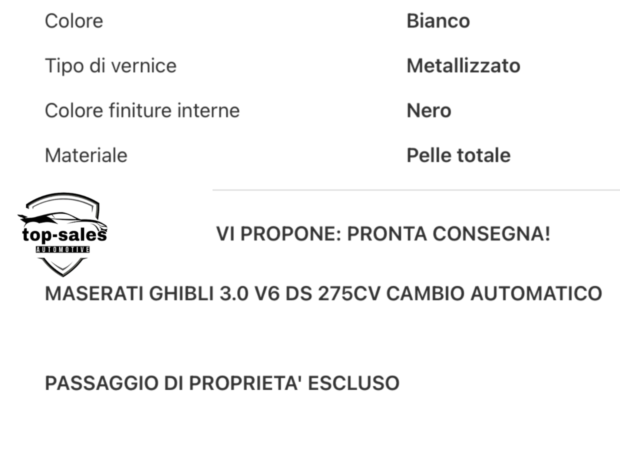 MASERATI GHIBLI 3.0 V6 DS 275 CV PERFETTA