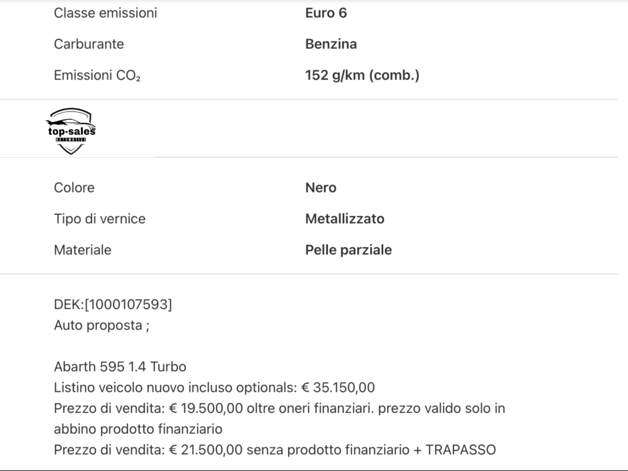 ABARTH  595  1.4 T- JET 165 CV PERFETTA .